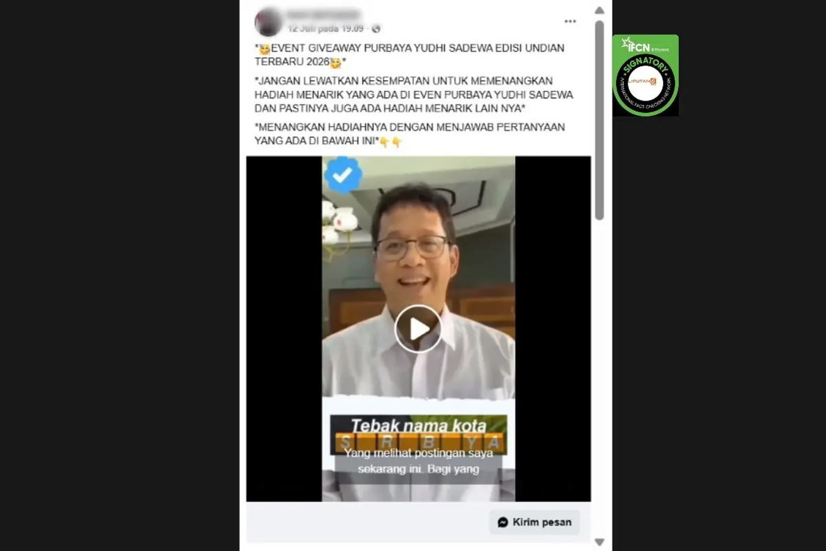 Cek Fakta Liputan6.com mendapati klaim video Menteri Keuangan (Menkeu) Purbaya Yudhi Sadewa mengumumkan kuis tebak nama kota.