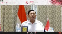 Menteri Koordinator Bidang Kemaritiman dan Investasi Jenderal TNI   (Purn) Luhut Binsar Pandjaitan saat mengikuti Forum CEO Networking 2020 yang digelar secara virtual, Selasa (24/11/2020).