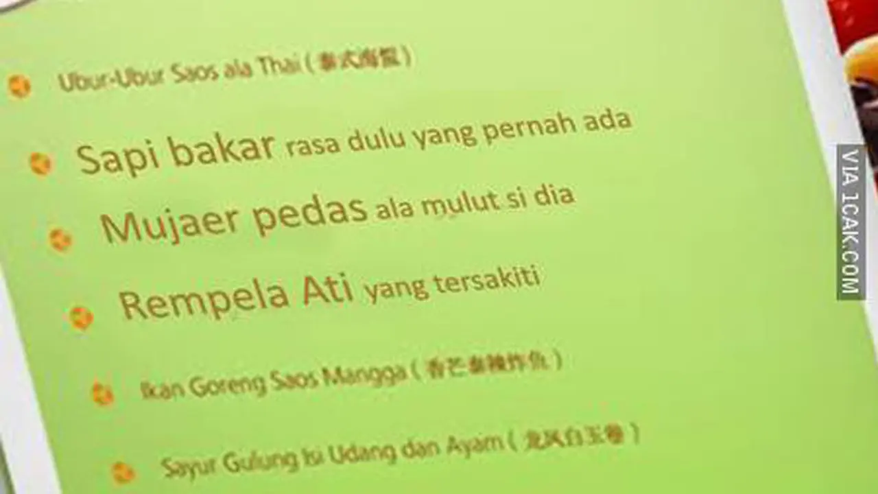 Deretan Daftar Menu Paling Absurd, Bikin Kesal Sekaligus Baper