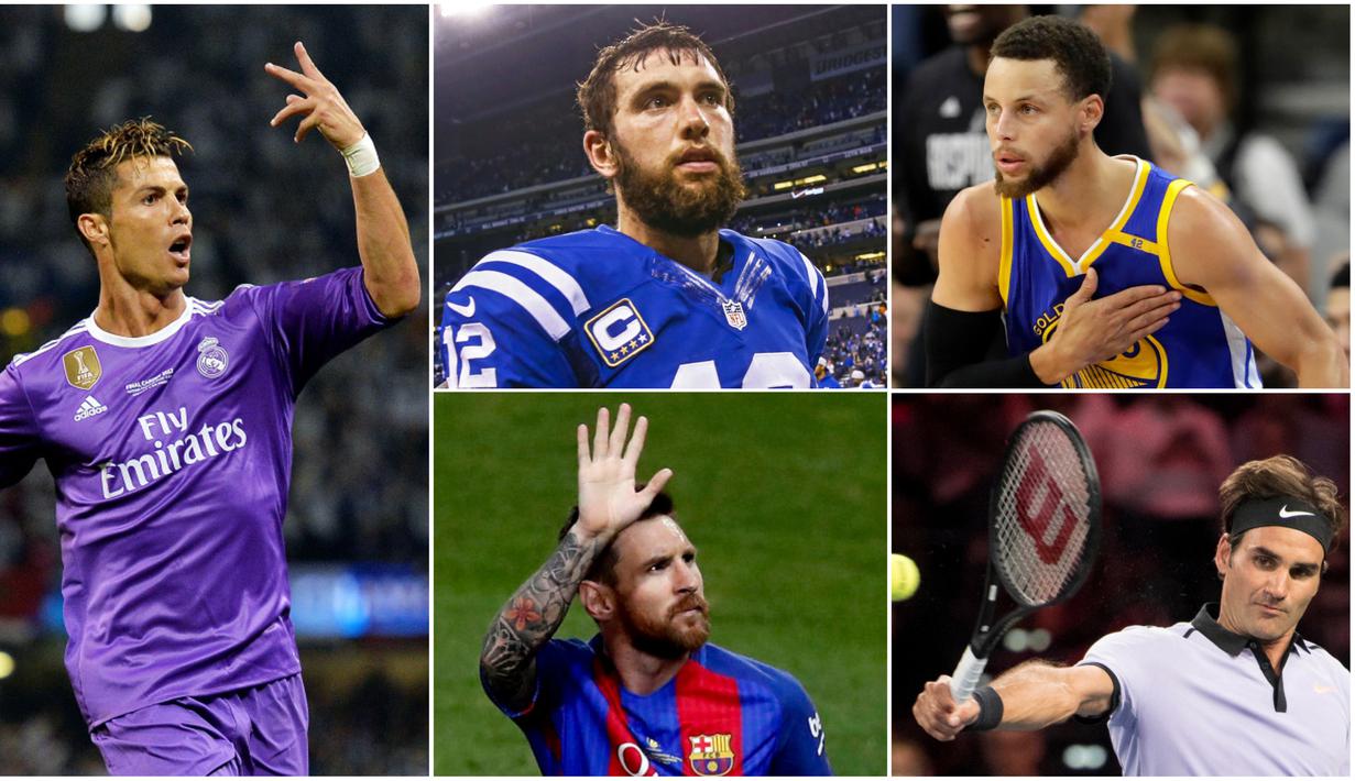 Berikut daftar atlet terkaya dunia 2017 versi majalah Forbes. Cristiano Ronaldo mengungguli pebasket LeBron James dan bintang Barcelona, Lionel Messi. (AFP-EPA-AP)