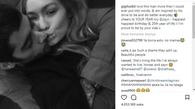 Gigi dan Zayn (Instagram @gigihadid)