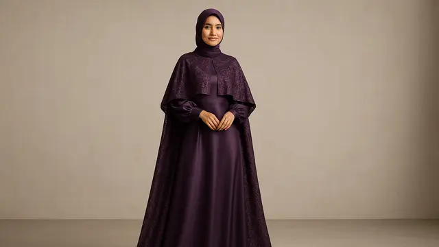 Model Gamis Brokat Kombinasi Satin Lengan Balon untuk Pesta/Ilustrasi gambar oleh AI