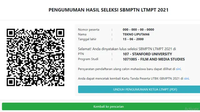 Aplikasi Pengumuman SBMPTN Tiruan