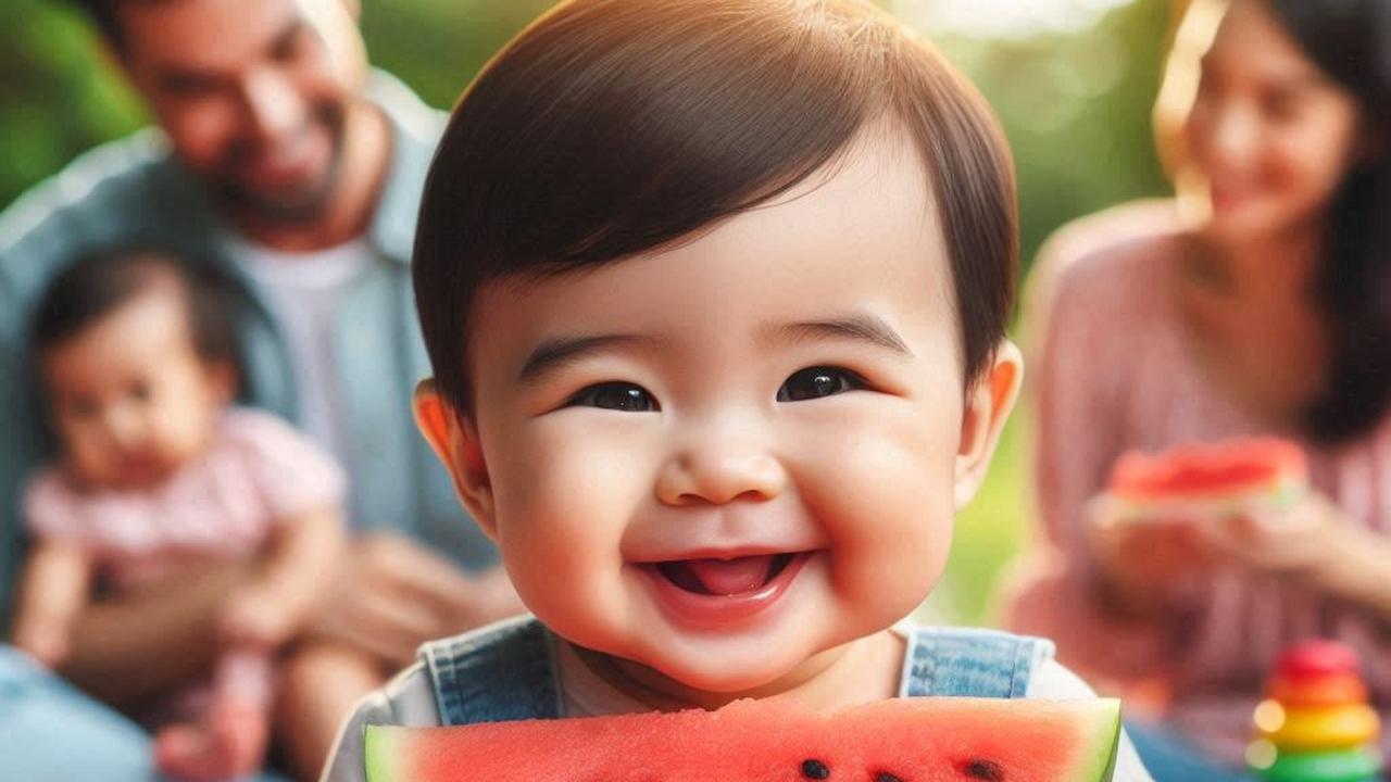 Ilustrasi Bayi Makan Semangka