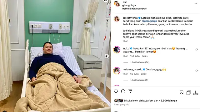 Gilang Dirga Jalani Operasi Usus Buntu Setelah Sempat Dilarikan ke IGD Karena Alami Sakit Perut. (instagram.com/adieztyfersa)