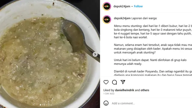 Menu Makanan Tambahan Pencegah Stunting di Kota Depok Viral, Begini Tanggapan Ahli Gizi Tan Shot Yen. Foto: Instagram @depok24jam.