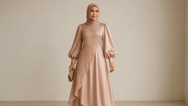 Model Gamis Brokat Kombinasi Satin Lengan Balon untuk Pesta/Ilustrasi gambar oleh AI