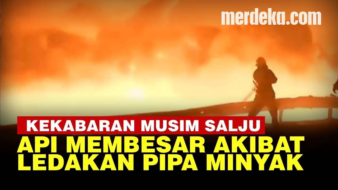 VIDEO: Ledakan Pipa Minyak saat Musim Salju, Api Terus Membesar