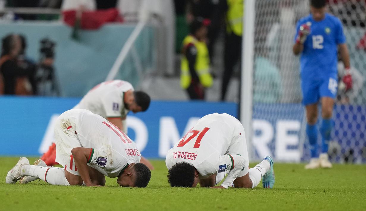 Hingga laga usai, skor 2-0 untuk kemenangan Timnas Maroko tetap bertahan. (AP/Frank Augstein)