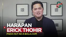 Berita video Ketua Umum PSSI, Erick Thohir, menyampaikan harapannya untuk Bola.com, yang sedang merayakan hari ulang tahunnya yang ke-8 pada Jumat (28/4/2023).