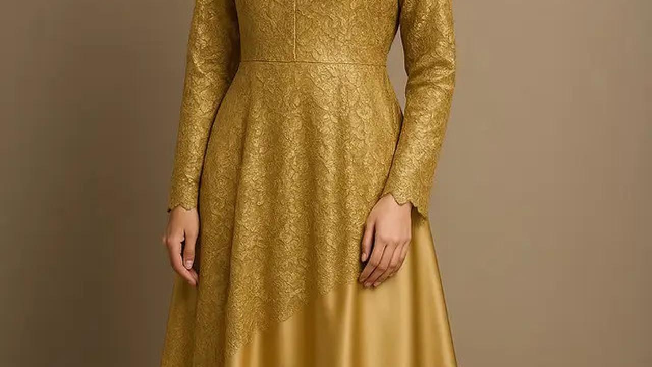 7 Gamis Syari Brokat Kombinasi Satin Mewah 2025, Bikin Penampilan Berkelas