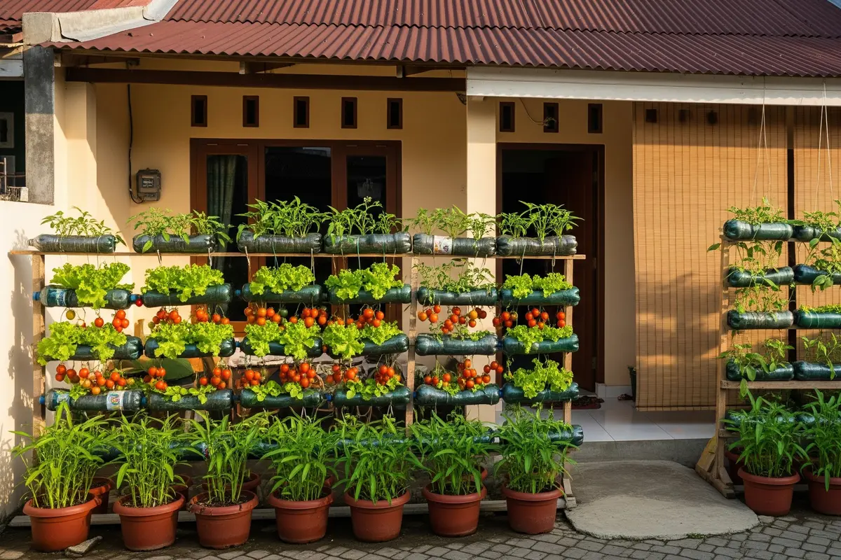 Kebun Sayur dari Botol Bekas yang Cocok untuk Hiasan Teras