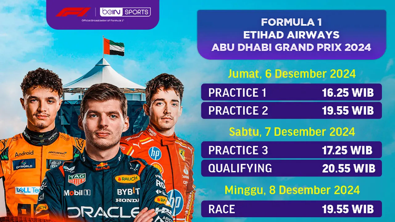 Jadwal Formula 1 Etihad Airways Abu Dhabi Grand Prix 2024 di Vidio