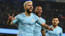 Sergio Aguero. Striker asal Argentina yang baru saja pensiun di Barcelona pada Desember 2021 lalu merupakan top skor sepanjang masa bagi Manchester City. Selama total 10 musim mulai 2011/2012 hingga 2020/2021 ia mampu mengoleksi 260 gol dari total 390 laga di semua ajang kompetisi. (AFP/Oli Scarff)