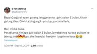 Cerita Work Life Balance Pedagang Langganan Netizen. (Sumber: X/@safirawwww)