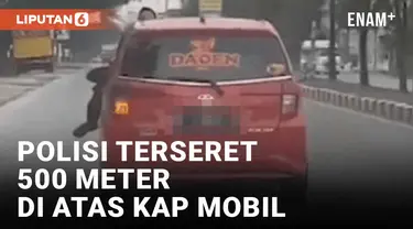 Heboh! Polisi Ditabrak dan Nyangkut di Atas Kap Mobil Ugal-ugalan di Kudus