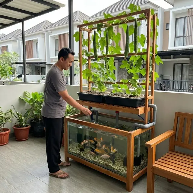 Menanam Oyong dengan Ekosistem Aquaponik Resirkulasi.