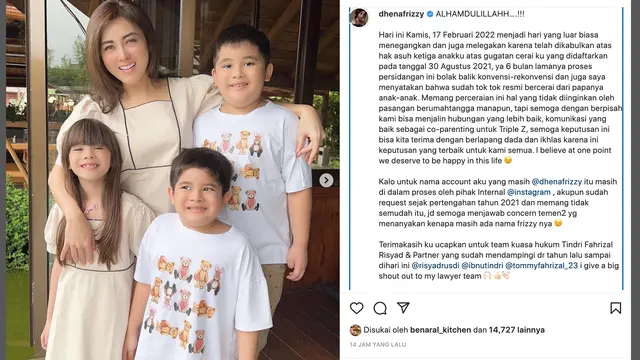 Unggahan Dhena Devanka. (Foto: Instagram @dhenafrizzy)