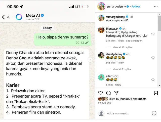 Chat kocak 10 seleb dengan Meta AI ini jawabannya di luar naral, bikin ngakak