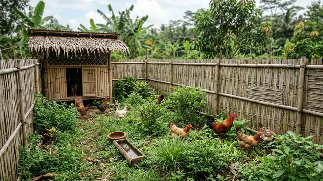 Kandang Ayam Umbaran dengan Pagar Bambu (Foto: Gemini AI)