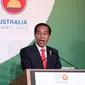 Presiden Joko Widodo berbicara di Forum CEO Lunch saat pertemuan ASEAN-Australia Special Summit 2018 di Sydney (17/3). Jokowi pidato di depan ratusan CEO, pelaku usaha kecil dan menengah di ASEAN-Australia Bussiness Forum.(Mark Metcalfe/Pool Photo via AP)