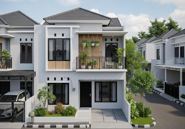 Rumah 2 Lantai dengan Balkon Fungsional/Desain Rumah 2 Lantai Budget di Bawah Rp 200 Juta  (Sumber: gemini.com)