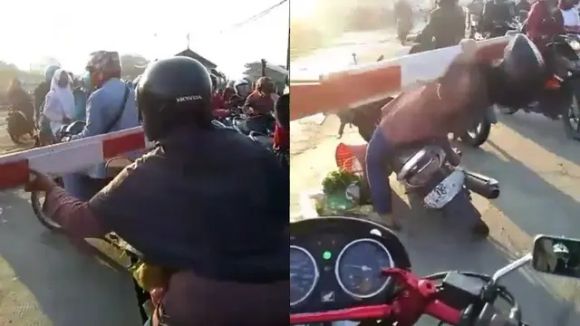 6 Potret Pengendara Motor Terjebak di Pintu Palang Kereta Api Ini Bikin Deg-degan