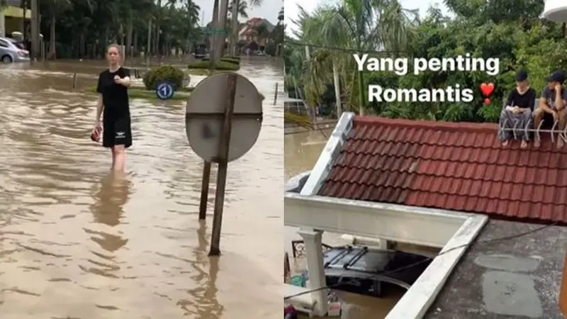 5 Momen Randy Pangalila Hadapi Banjir, Duduk Romantis Bareng Istri di Atas Genteng