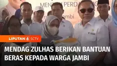 Menteri Perdagangan Zulkifli Hasan membagikan bantuan beras kepada warga Jambi. bantuan beras yang diberikan yakni 10 kilogram beras untuk satu kepala keluarga.