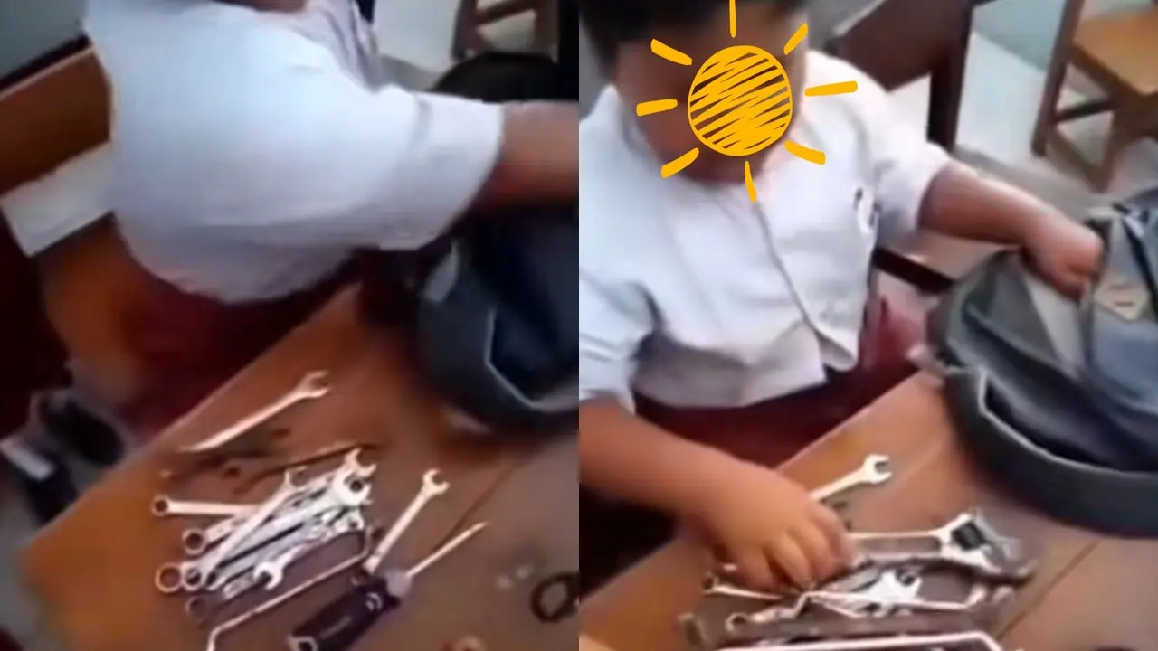 Bocah SD Bawa Alat Bengkel