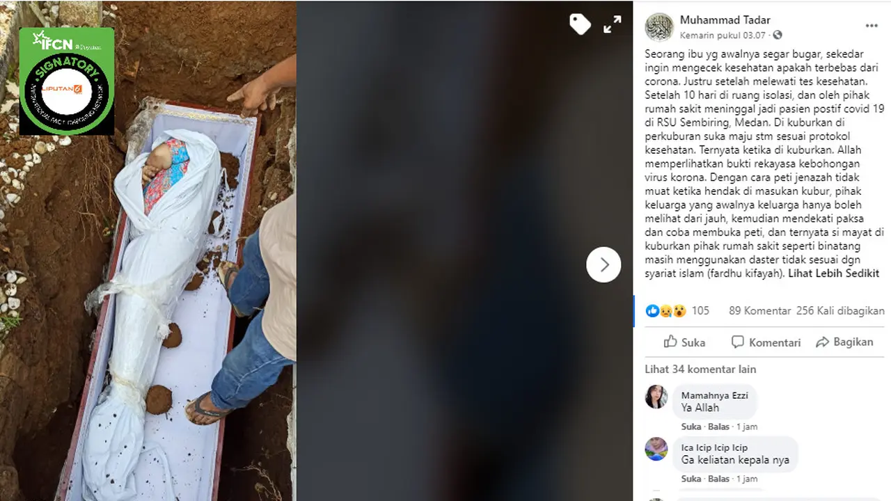 Cek Fakta klaim  jenazah pasien Covid-19 dimakamkan masih berdaster tidak sesuai syariat Islam