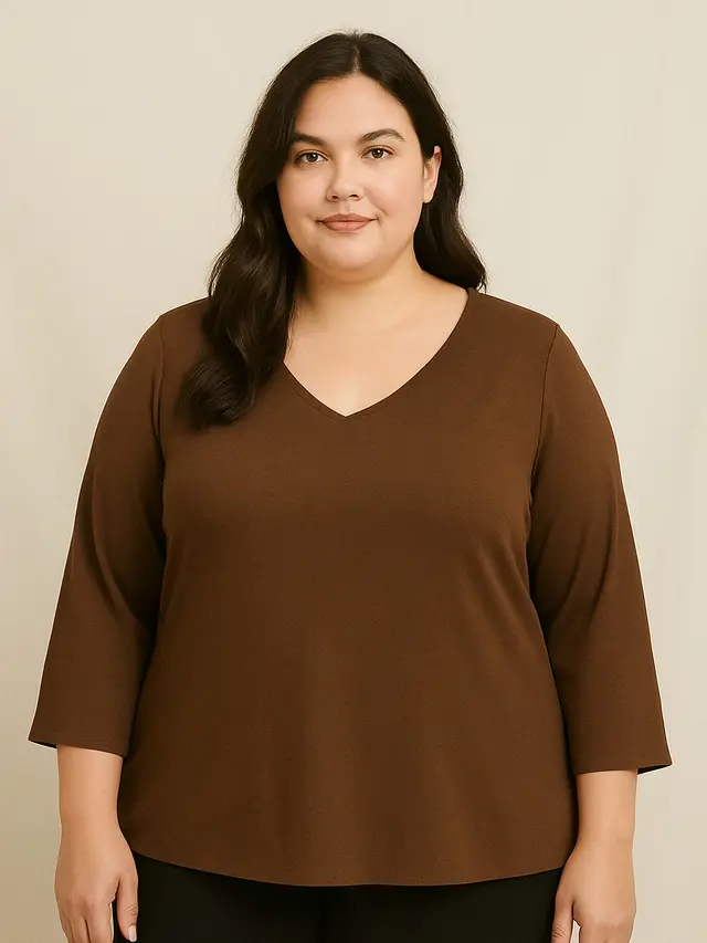 Model baju dengan leher berbentuk V untuk bigsize.