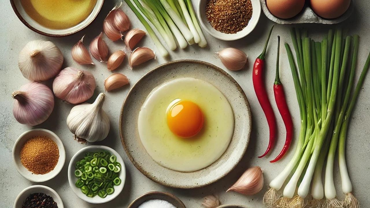 illustrasi bahan-bahan telur ceplok kecap