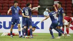 Timnas Indonesia takluk 0-4 dari Thailand di leg pertama final Piala AFF 2020, Rabu (29/12/2021) di Stadion Nasional Singapura. Langsung tertekan di awal laga dan akhirnya kebobolan gol cepat di menit kedua membuat mental Timnas Garuda runtuh secara perlahan. (AP/Suhaimi Abdullah)