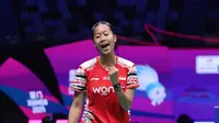 Tunggal putri Indonesia Putri Kusuma Wardani menumbangkan andalan India Pusarla v. Sindhu pada partai kedua laga Grup D Piala Sudirman 2025. Putri KW menang 21-12 dan 21-13 di di Xiamen Fenghuang Gymnasium, China, Selasa (29/4).&nbsp;(foto: PBSI)