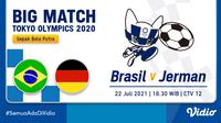 Live streaming pertandingan sepak bola putra Brasil vs Jerman di Olimpiade Tokyo 2020 dapat disaksikan melalui platform streaming Vidio. (Dok. Vidio)