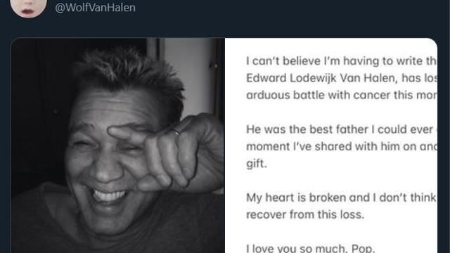 Unggahan Wolf Van Halen atas meninggalnya Eddie Van Halen (Twitter/ WolfVanHalen)
