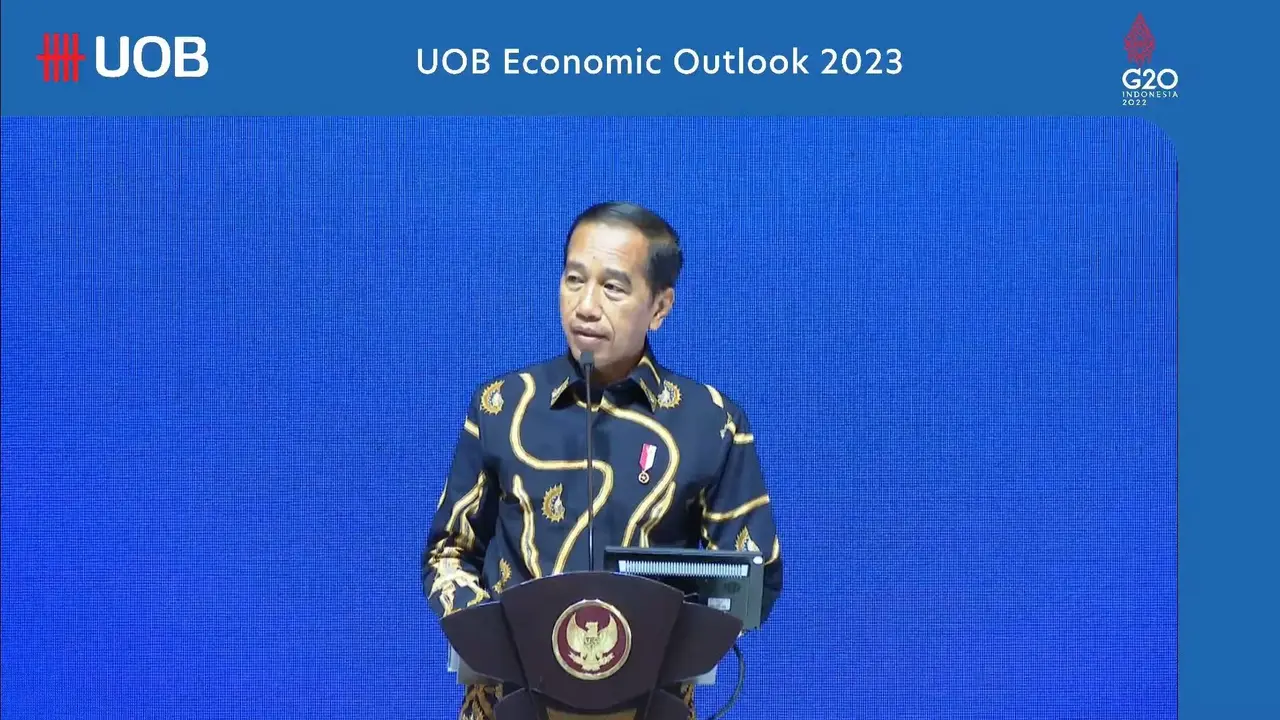 Presiden Republik Indonesia Joko Widodo (Jokowi) dalam UOB Annual Economic Outlook 2023 bertajuk “Emerging Stronger in Unity and Sustainably”, Kamis (29/9/2022).