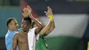 Para pemain Palestina melakukan selebrasi usai mengalahkan Indonesia pada laga Asian Games di Stadion Patriot, Jawa Barat, Rabu (15/8/2018). Indonesia takluk 1-2 dari Palestina. (Bola.com/Peksi Cahyo)
