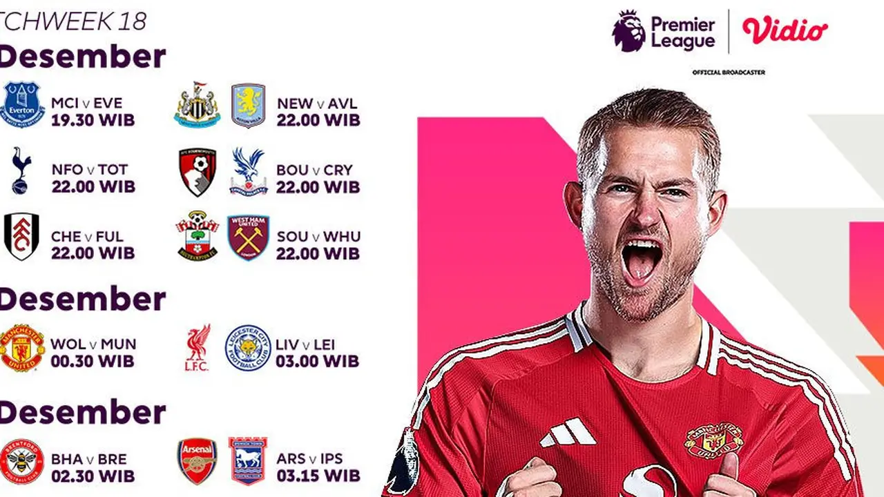 Siaran langsung live streaming Premier League/Liga Inggris 2024/2025 pekan 18 di Vidio (c) Vidio