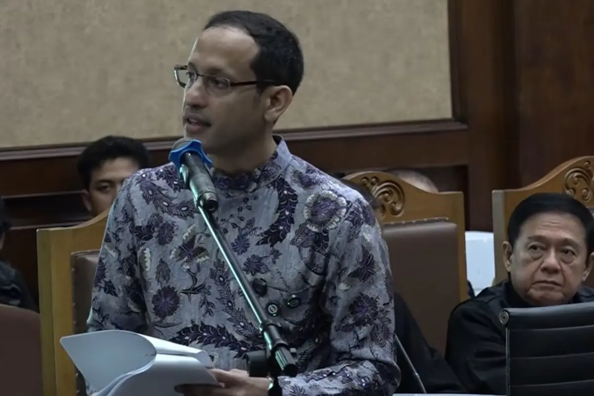 Nadiem Makarim di Sidang Pleidoi. (Dok. Tangkapan Layar YouTube Pengadilan Negeri Jakarta Pusat)