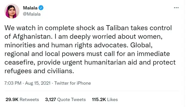 Taliban Kembali Berkuasa, Malala Yousafzai Serukan Perlindungan bagi Perempuan dan Kelompok Minoritas Afghanistan