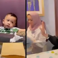 Gaya Rayyanza Malik Ahmad atau biasa disapa Cipung kembali menarik perhatian. Tidak hanya terlihat lucu, tapi juga makin menggemaskan warganet. Momen tersebut saat Cipung di ajak ngomong dengan bahasa Sunda oleh lady rocker Nicky Astria. [Instagram/rieta_amilia]