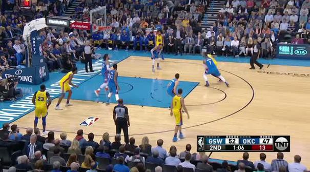 Berita video game recap NBA 2017-2018 antara Golden State Warriros melawan Oklahoma City Thunder dengan skor 111-107.