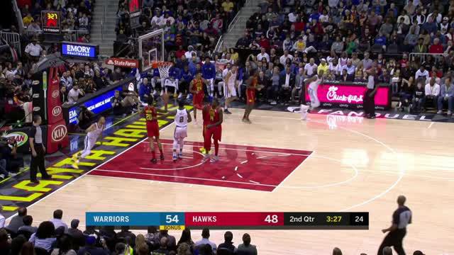 Berita video game recap NBA 2017-2018 antara Golden State Warriors melawan Atalanta Hawks dengan skor 114-109.