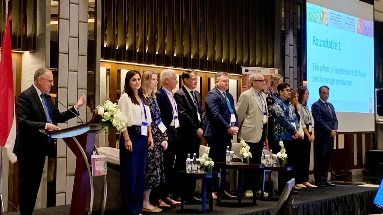 Komisioner Pertanian Uni Eropa, Janusz Wojciechowski dalam Kegiatan Forum Bisnis Agripangan Uni Eropa-Indonesia di Ayana Midplaza Jakarta, Senin (28/10/2024).