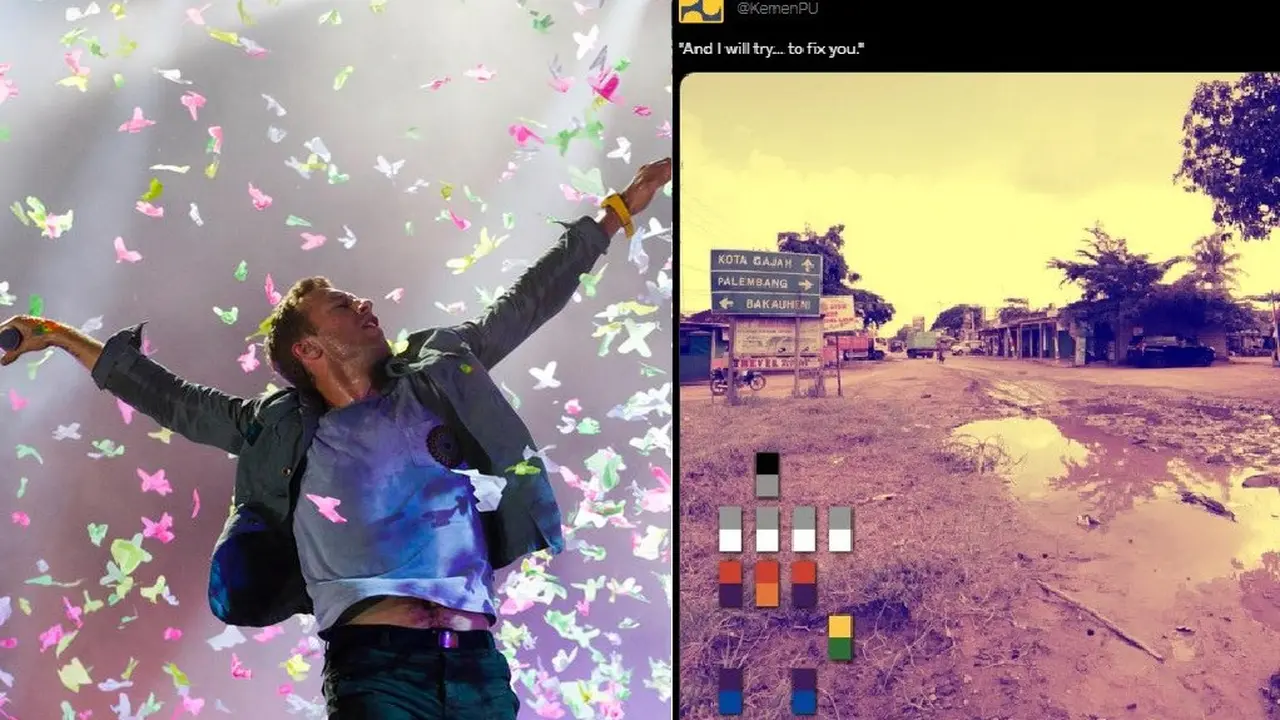Akun Twitter Kementerian PUPR Ikut Demam Konser Coldplay di Jakarta. (Foto: Felipe Dana/AP/dapd -  Twitter/ KemenPU)
