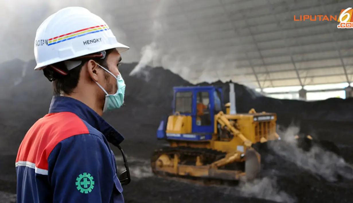 Petugas saat mengawasi proses pengerukan batubara untuk selanjutnya diolah sehingga uapnya menghasilkan energi listrik (Liputan6.com/ Panji Diksana)