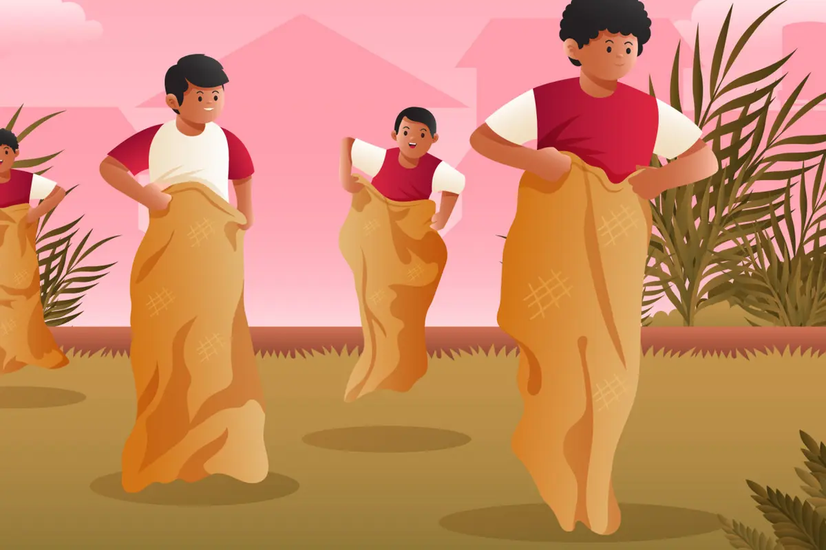 Ilustrasi balap karung, lomba 17 Agustusan
