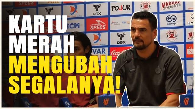 Persija Jakarta harus menyerah saat bertandang ke markas Madura United, di Stadion Gelora Bangkalan, Minggu (6/4/2025) malam WIB. Kartu merah Muhammad Ferarri membuat permainan Macan Kemayoran berantakan.